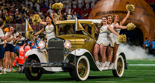 Picture of cheerleaders at a GA Tech football came